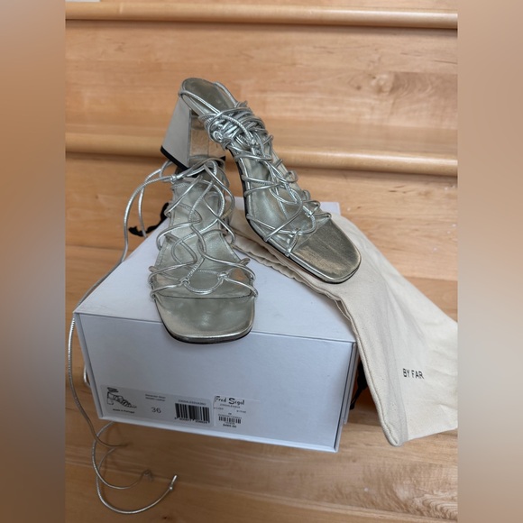 BY FAR Shoes - BY FAR Alexander Silver Metallic Leather Sandals Square Toe EU 36 US 6